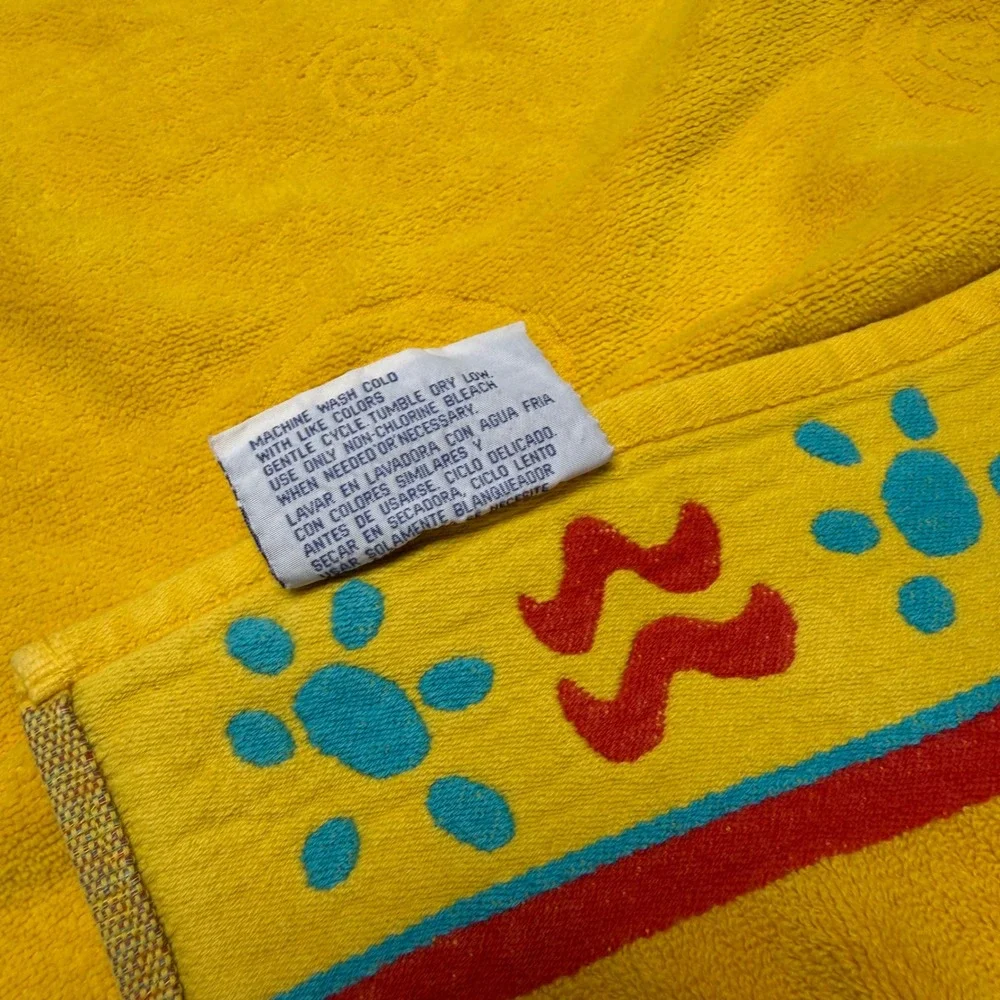 Vintage Seaside Beach Towel Celestial Sun Embossed Retro Yellow Cotton 55x31